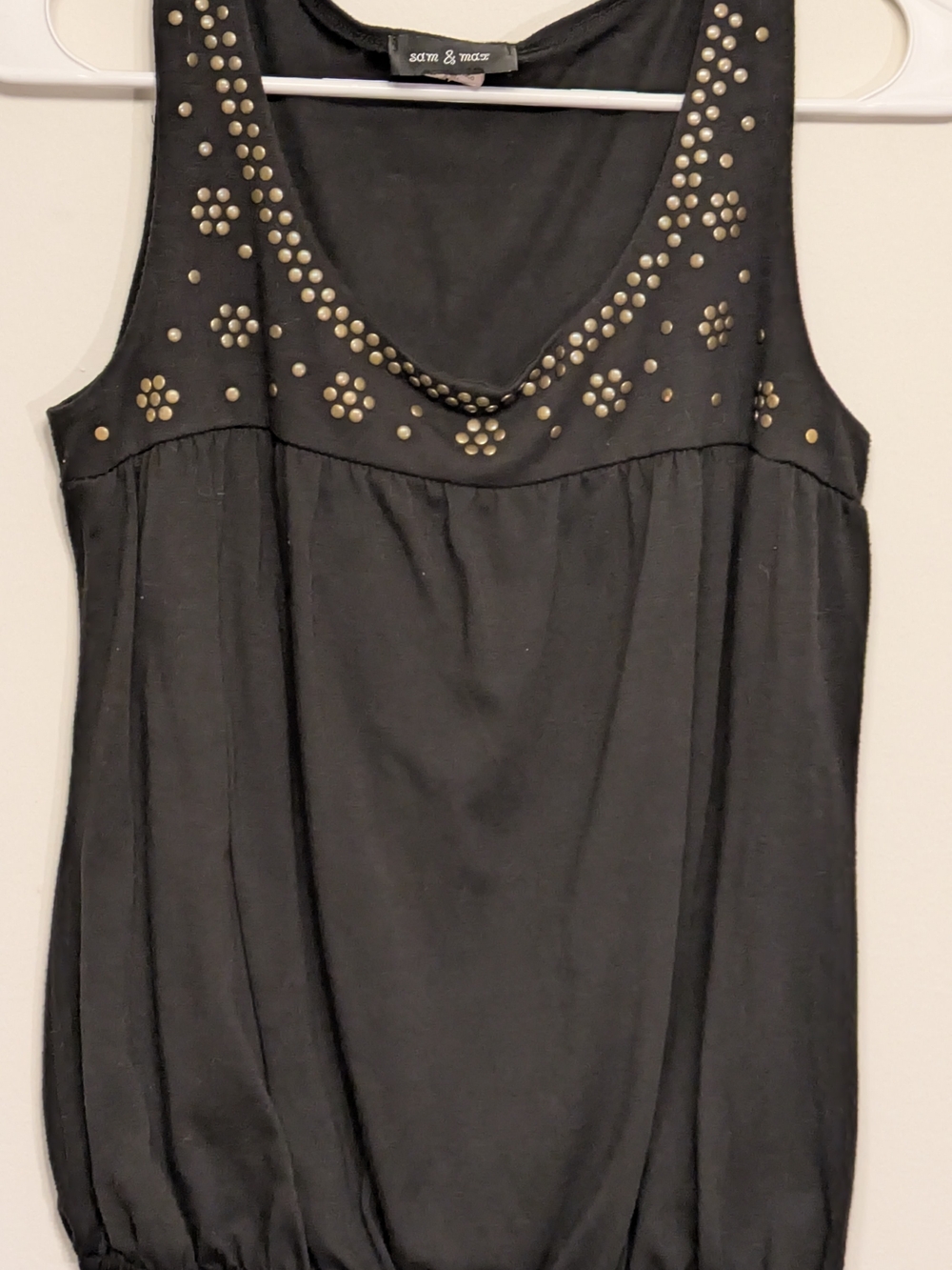 Sam & Max Black Tank with Gold Stud Details